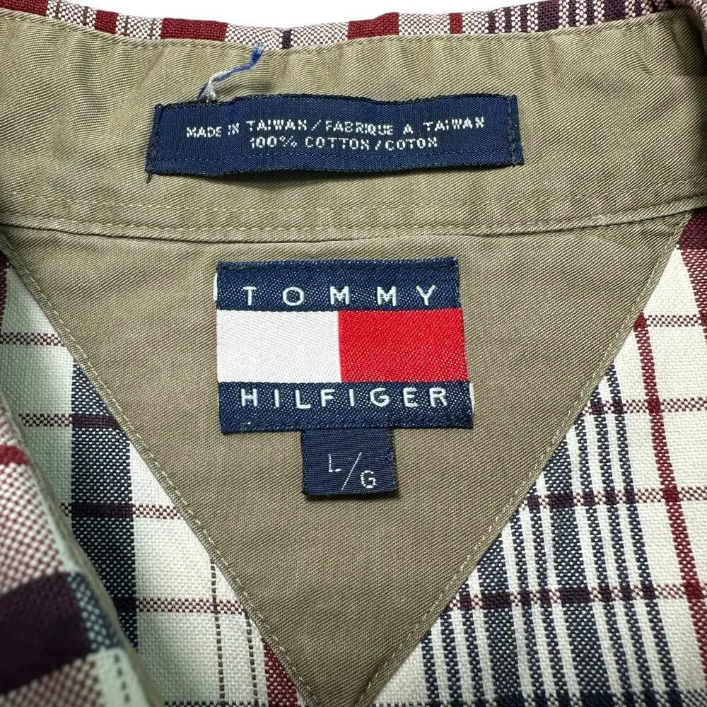 Vintage Tommy Hilfiger Plaid Button Down Shirt 90s Mens  Lrg Embroidered Crest‎